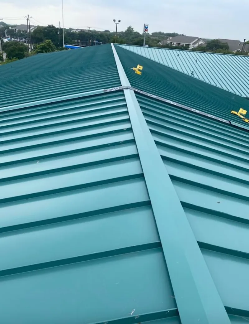 Green commercial metal roof ridge and valley for Metal Roof Repair in Balch Springs